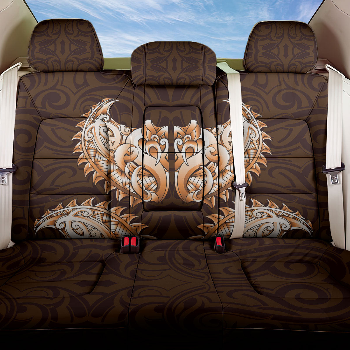 New Zealand Ta Moko Back Car Seat Cover Aotearoa Maori Chest Tattoo Orange LT14 One Size Orange - Polynesian Pride