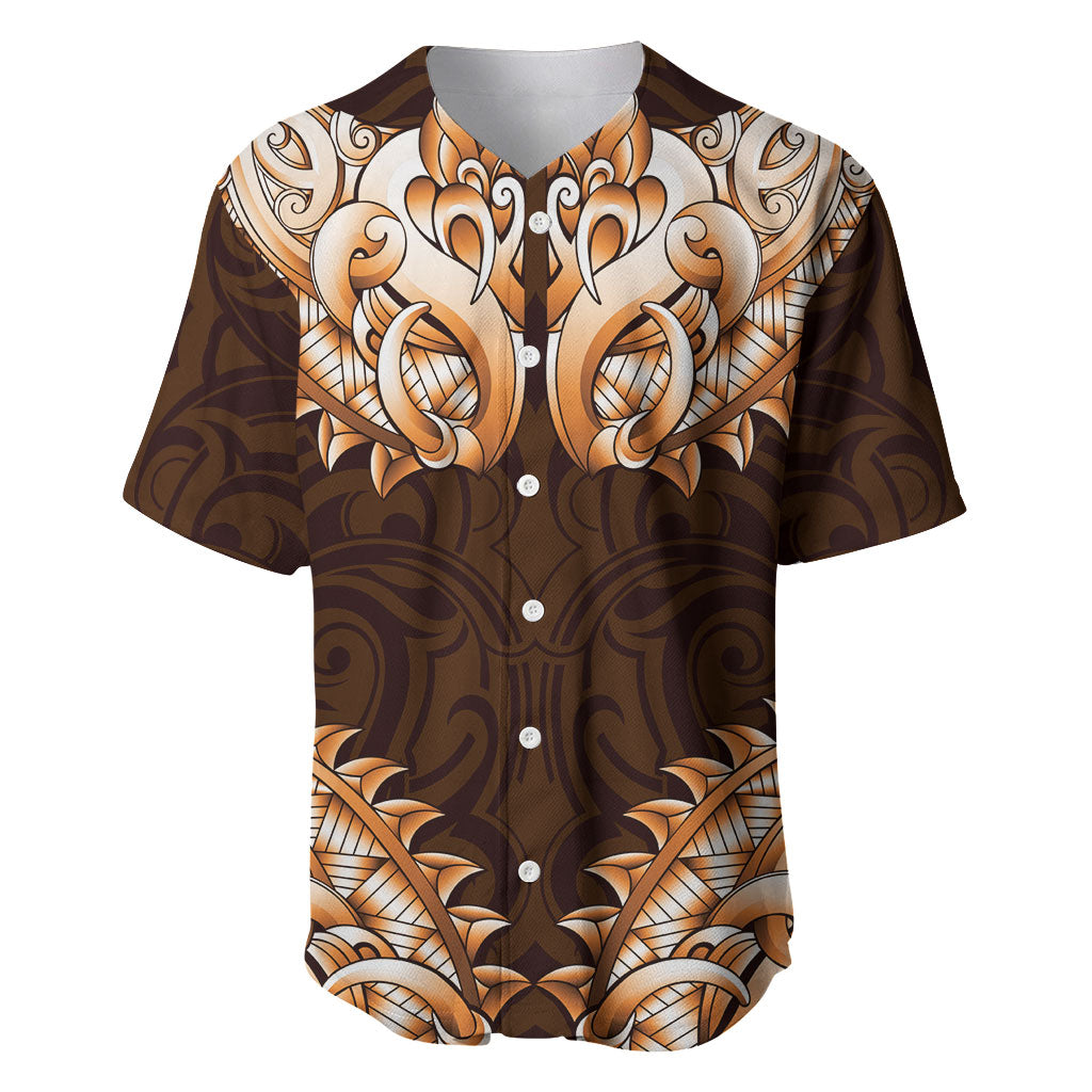 New Zealand Ta Moko Baseball Jersey Aotearoa Maori Chest Tattoo Orange LT14 Orange - Polynesian Pride