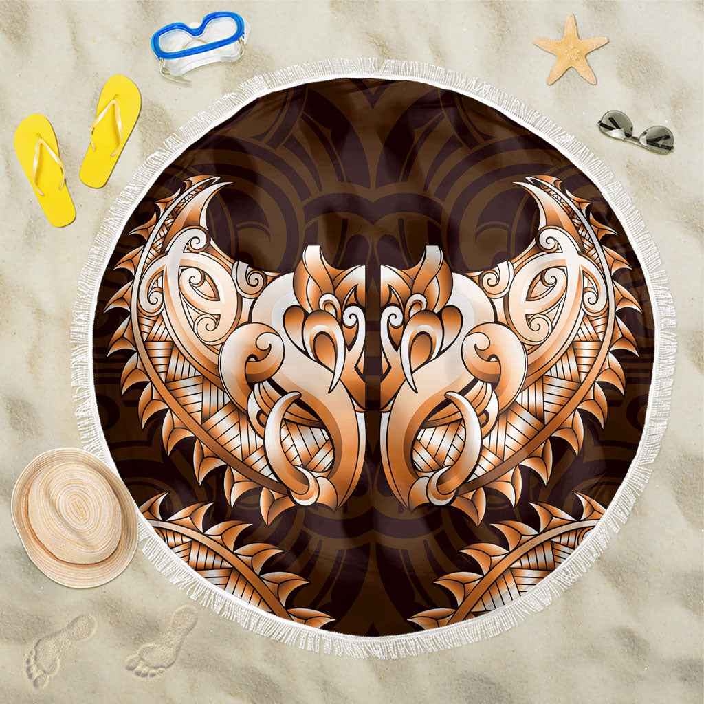 New Zealand Ta Moko Beach Blanket Aotearoa Maori Chest Tattoo Orange LT14 One Size 150cm Orange - Polynesian Pride