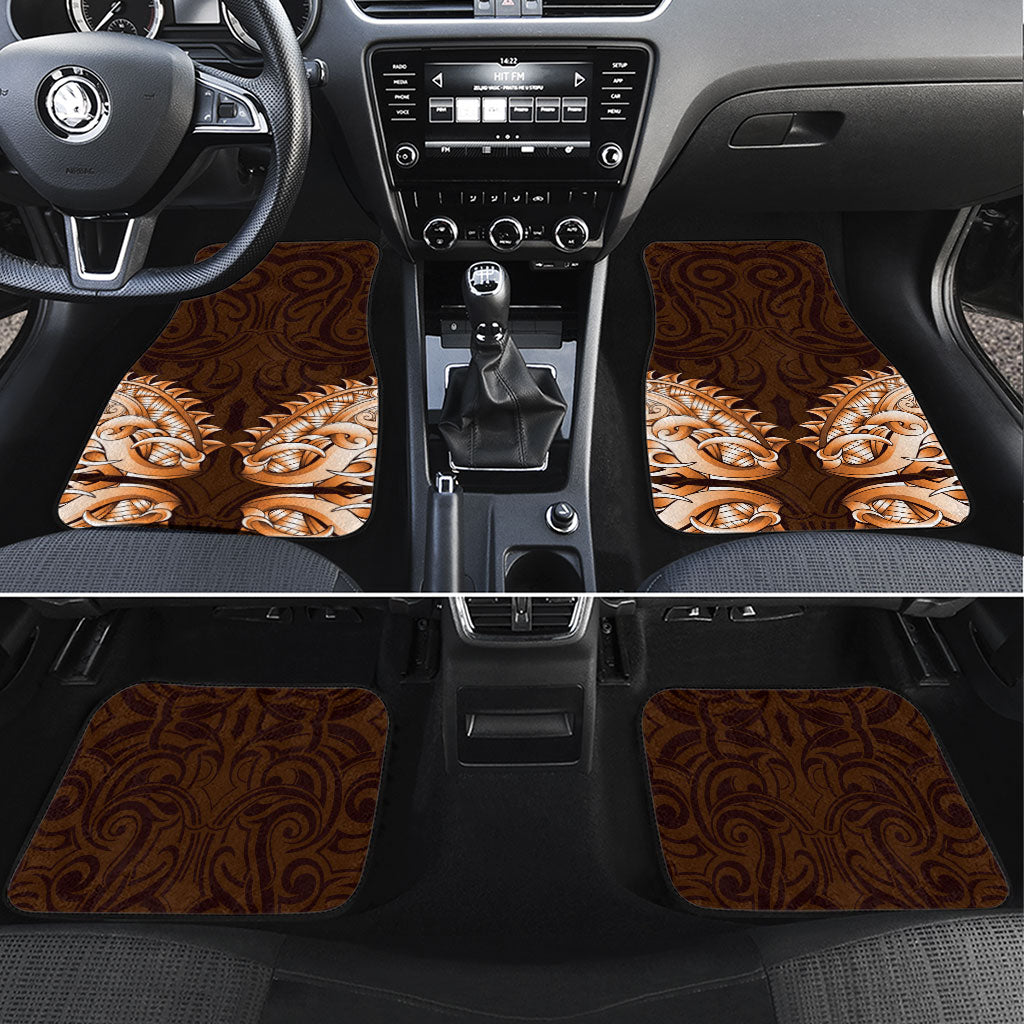 New Zealand Ta Moko Car Mats Aotearoa Maori Chest Tattoo Orange LT14 Set 4pcs Orange - Polynesian Pride