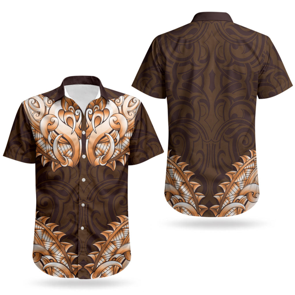 New Zealand Ta Moko Couples Matching Summer Maxi Dress and Hawaiian Shirt Aotearoa Maori Chest Tattoo Orange