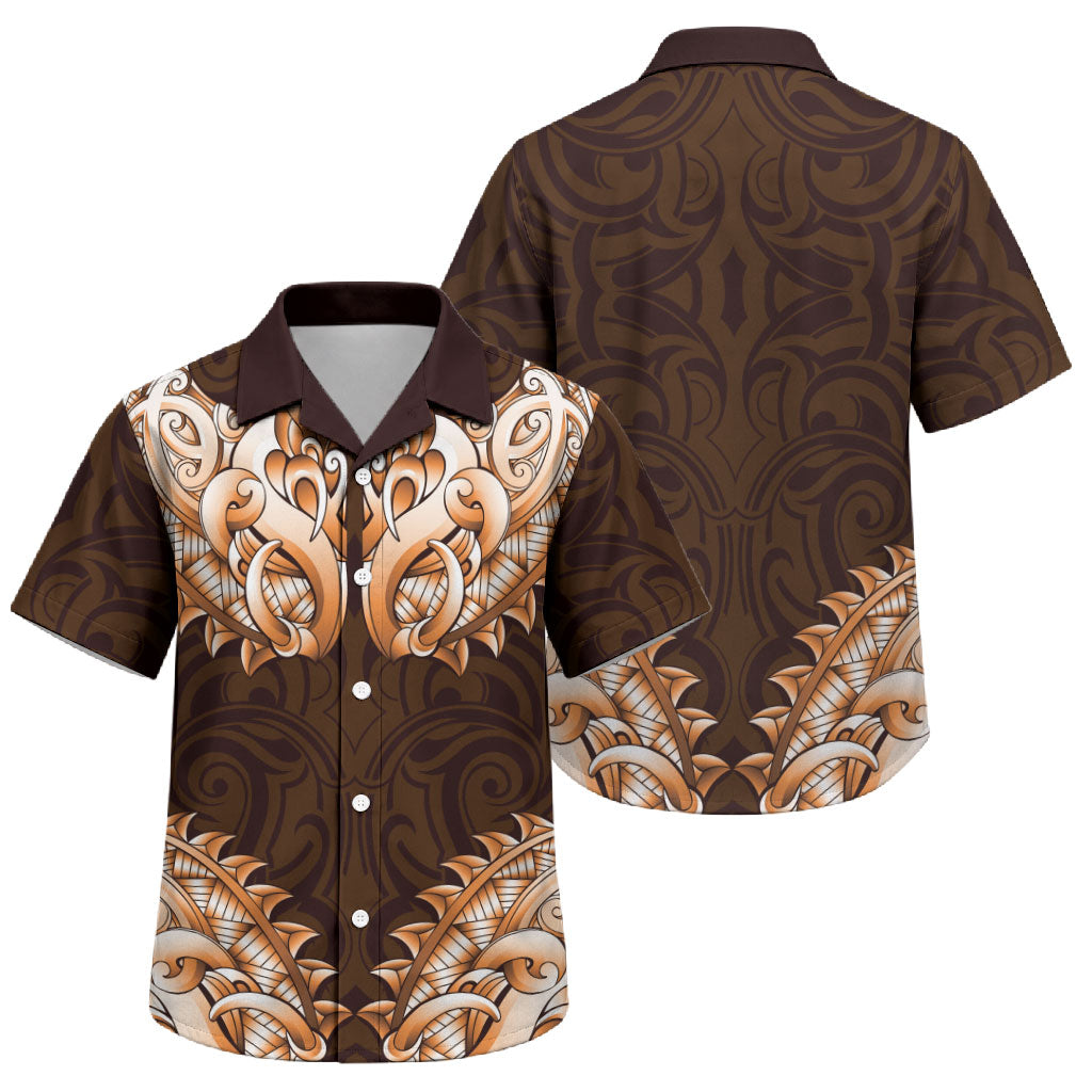 New Zealand Ta Moko Family Matching Long Sleeve Bodycon Dress and Hawaiian Shirt Aotearoa Maori Chest Tattoo Orange