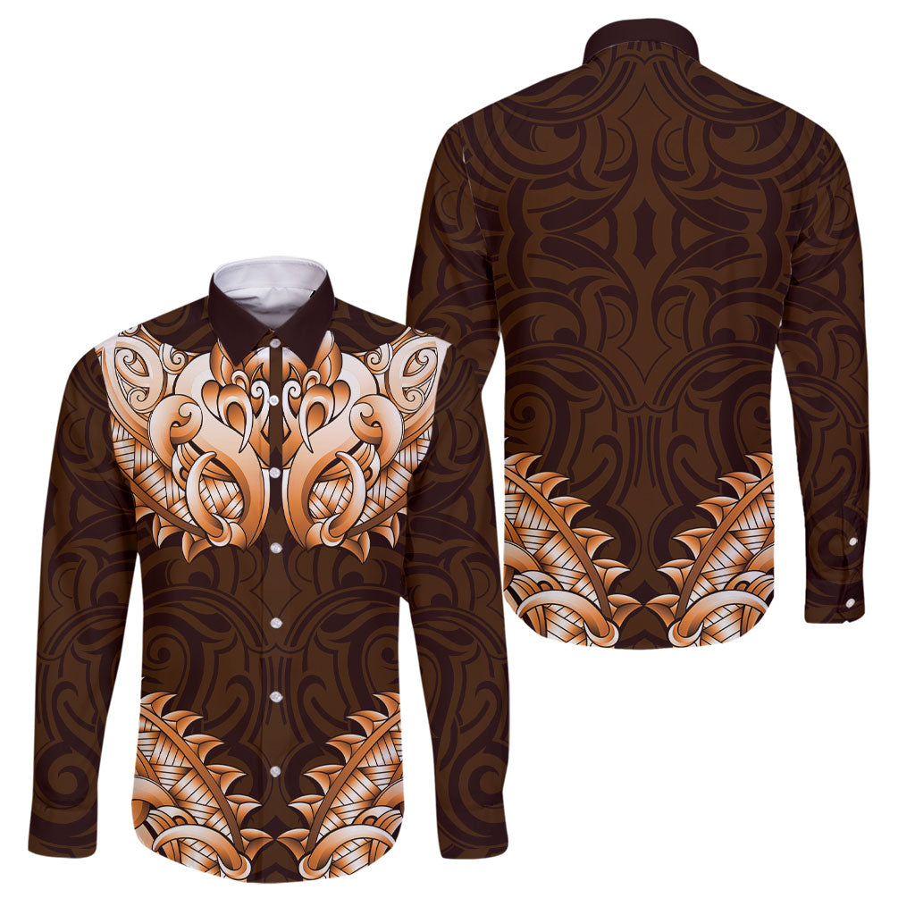 New Zealand Ta Moko Family Matching Short Sleeve Bodycon Dress and Hawaiian Shirt Aotearoa Maori Chest Tattoo Orange