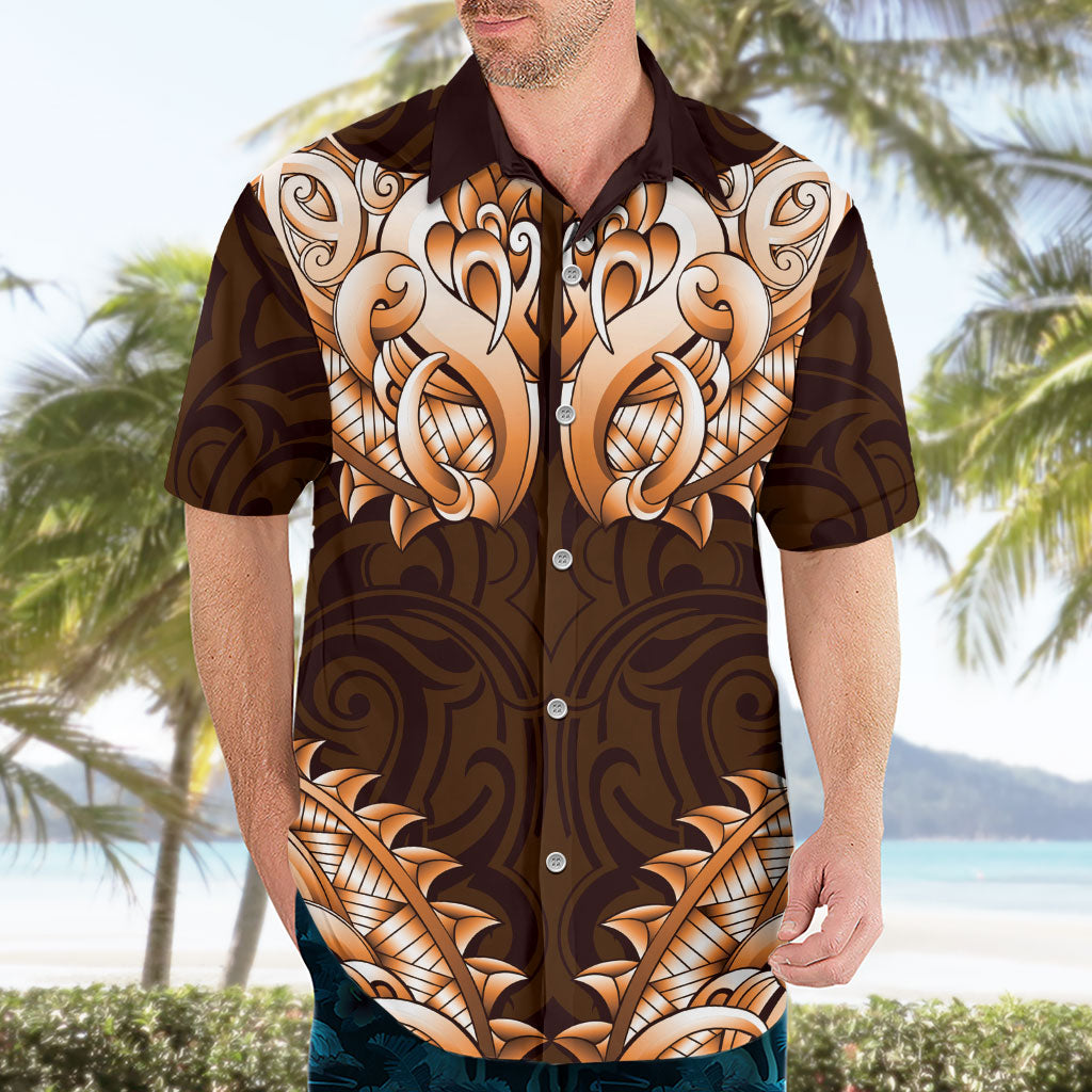 New Zealand Ta Moko Hawaiian Shirt Aotearoa Maori Chest Tattoo Orange