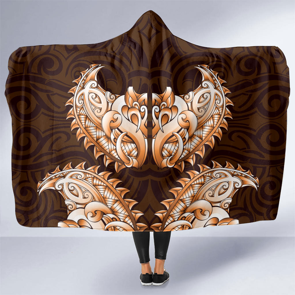 New Zealand Ta Moko Hooded Blanket Aotearoa Maori Chest Tattoo Orange LT14 One Size Orange - Polynesian Pride
