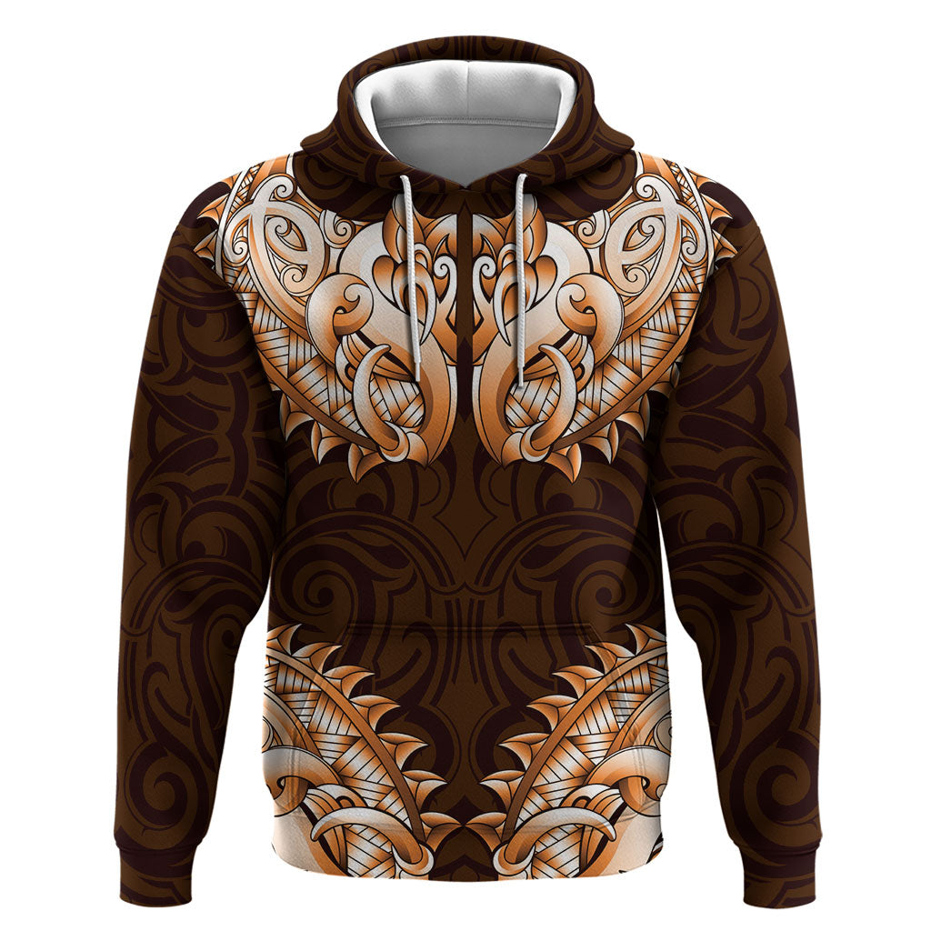 New Zealand Ta Moko Hoodie Aotearoa Maori Chest Tattoo Orange LT14 Pullover Hoodie Orange - Polynesian Pride