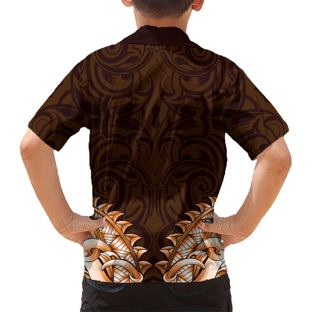 New Zealand Ta Moko Kid Hawaiian Shirt Aotearoa Maori Chest Tattoo Orange