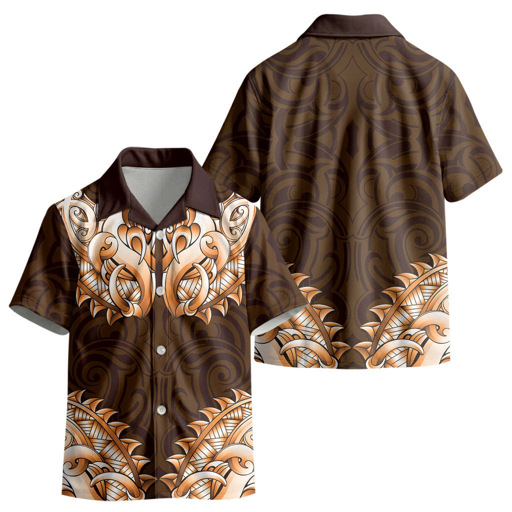 New Zealand Ta Moko Kid Hawaiian Shirt Aotearoa Maori Chest Tattoo Orange LT14 - Polynesian Pride