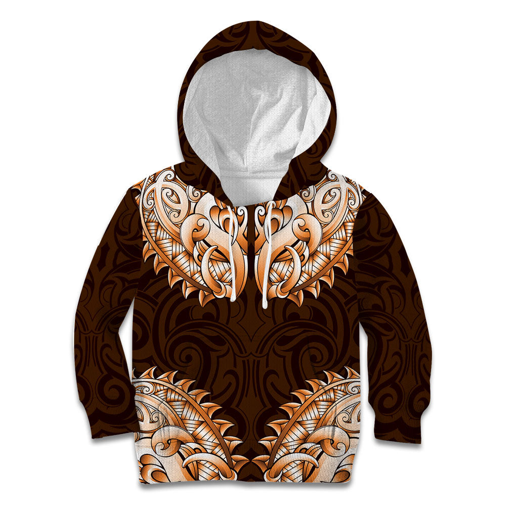 New Zealand Ta Moko Kid Hoodie Aotearoa Maori Chest Tattoo Orange LT14 Hoodie Orange - Polynesian Pride