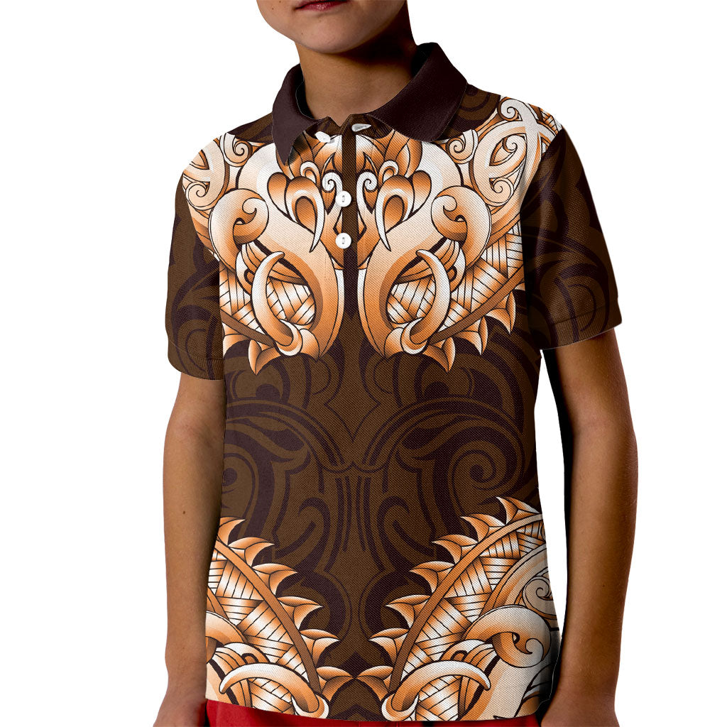 New Zealand Ta Moko Kid Polo Shirt Aotearoa Maori Chest Tattoo Orange LT14 Kid Orange - Polynesian Pride