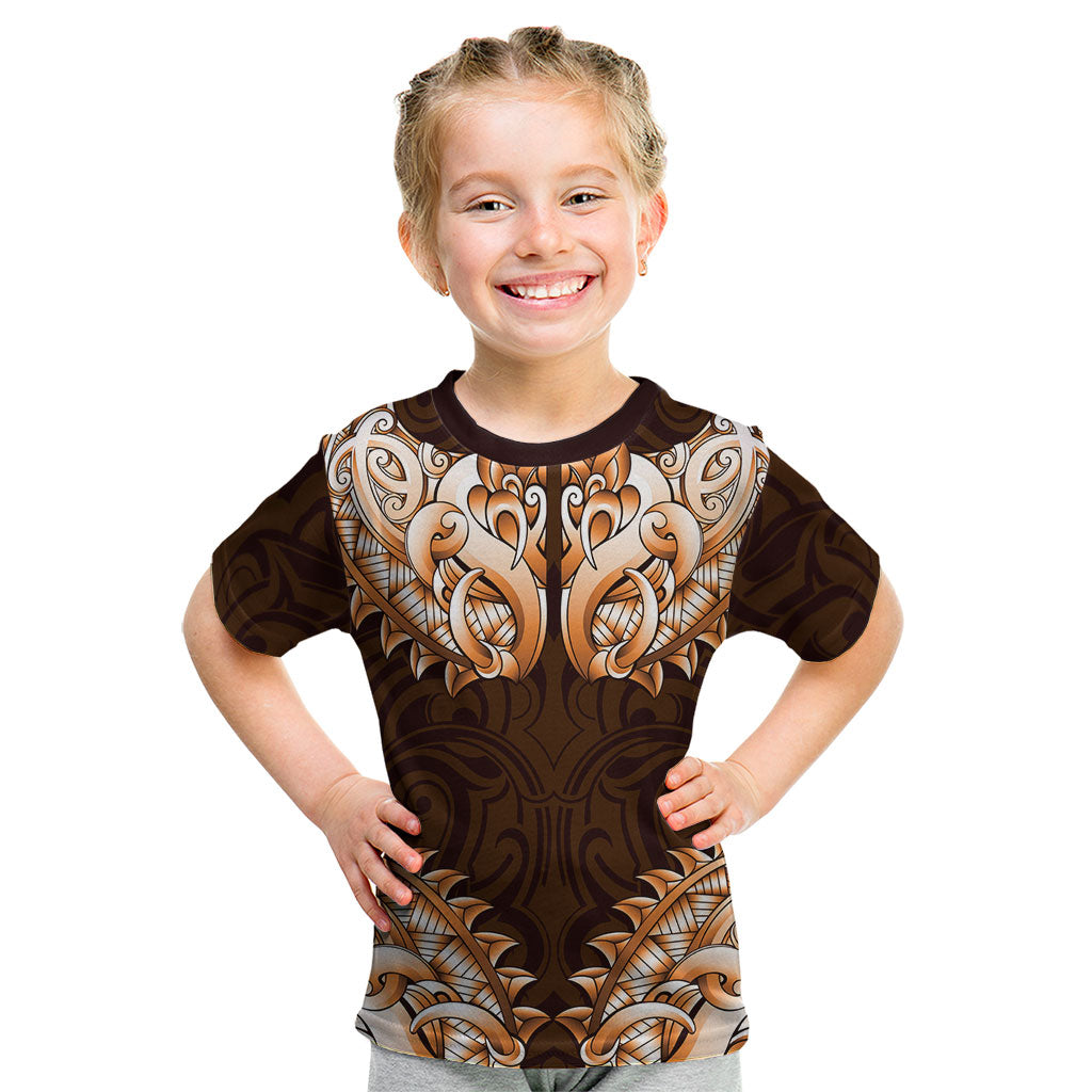 New Zealand Ta Moko Kid T Shirt Aotearoa Maori Chest Tattoo Orange LT14 Orange - Polynesian Pride