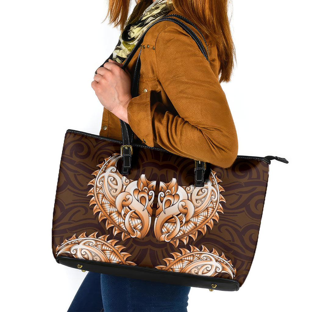 New Zealand Ta Moko Leather Tote Bag Aotearoa Maori Chest Tattoo Orange LT14 Orange - Polynesian Pride