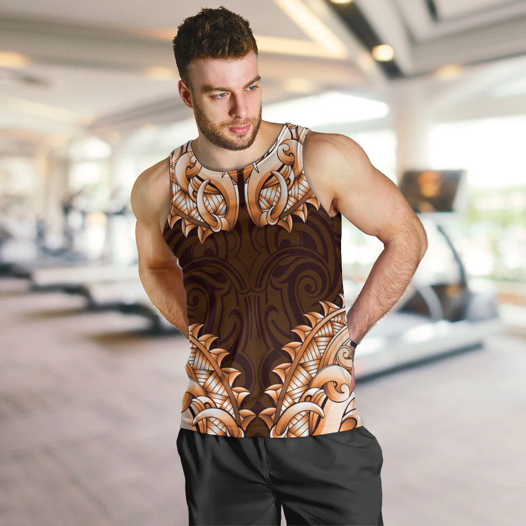 New Zealand Ta Moko Men Tank Top Aotearoa Maori Chest Tattoo Orange LT14 Orange - Polynesian Pride