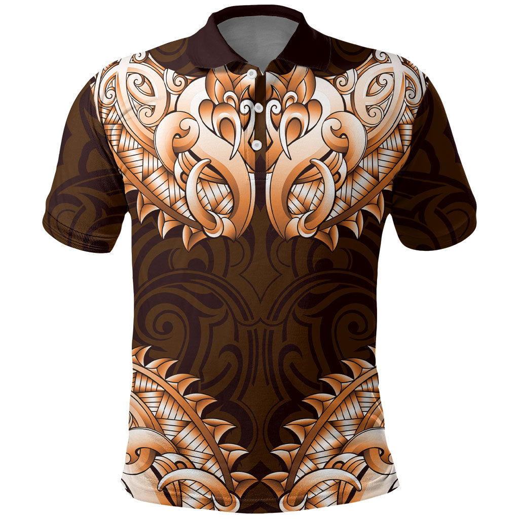 New Zealand Ta Moko Polo Shirt Aotearoa Maori Chest Tattoo Orange LT14 Orange - Polynesian Pride