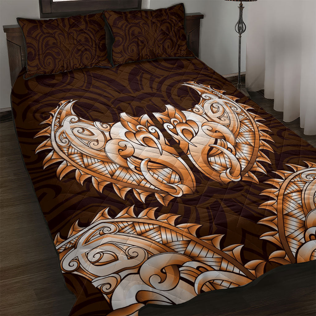 New Zealand Ta Moko Quilt Bed Set Aotearoa Maori Chest Tattoo Orange LT14 Orange - Polynesian Pride