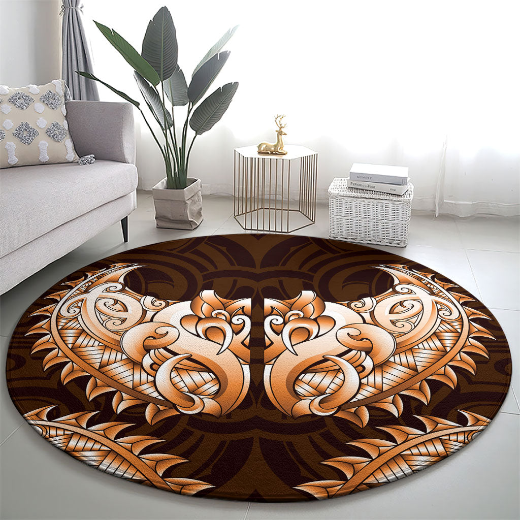 New Zealand Ta Moko Round Carpet Aotearoa Maori Chest Tattoo Orange