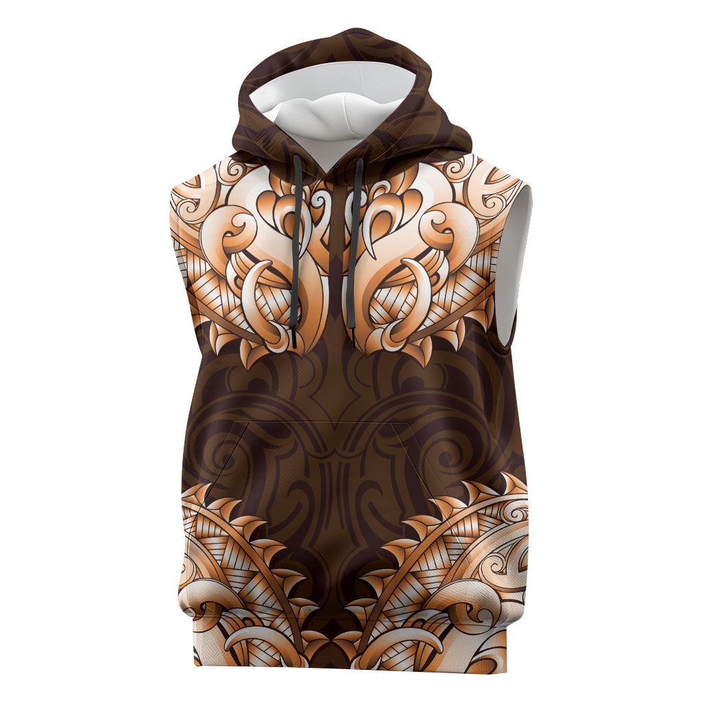 New Zealand Ta Moko Sleeveless Hoodie Aotearoa Maori Chest Tattoo Orange LT14 Orange - Polynesian Pride