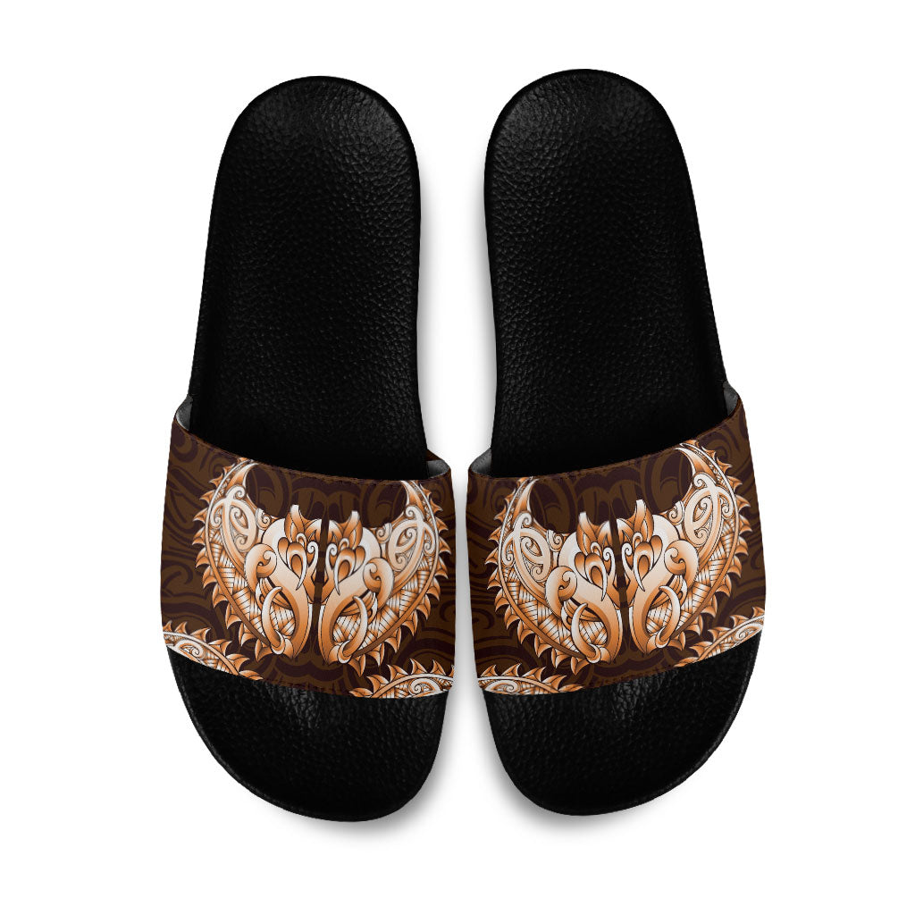 New Zealand Ta Moko Slide Sandals Aotearoa Maori Chest Tattoo Orange LT14 Orange - Polynesian Pride