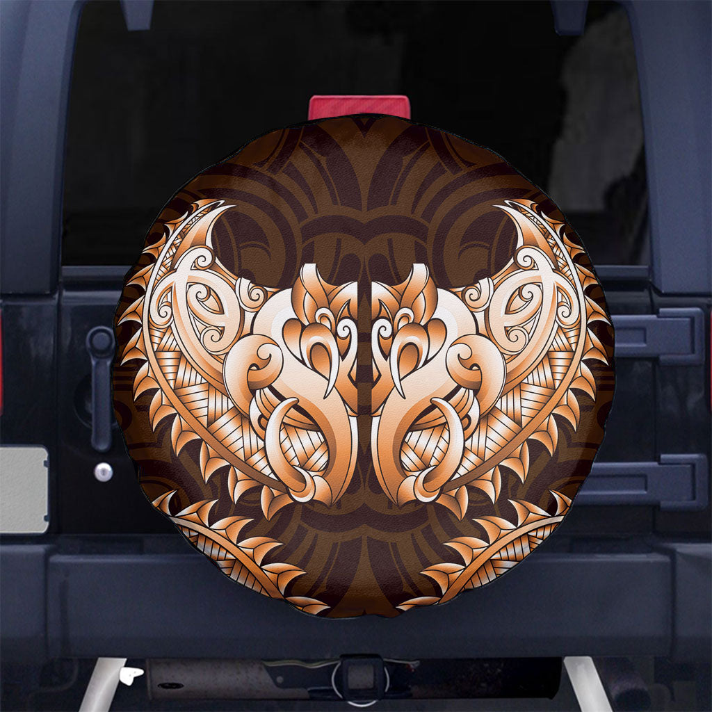 New Zealand Ta Moko Spare Tire Cover Aotearoa Maori Chest Tattoo Orange LT14 No hole Orange - Polynesian Pride