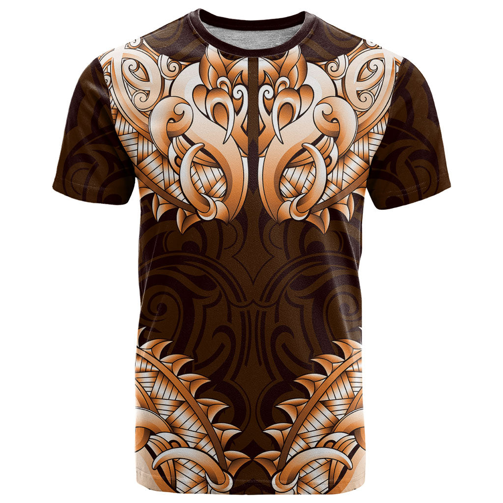 New Zealand Ta Moko T Shirt Aotearoa Maori Chest Tattoo Orange LT14 Orange - Polynesian Pride