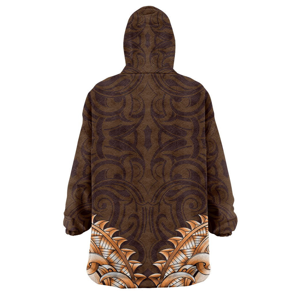 New Zealand Ta Moko Wearable Blanket Hoodie Aotearoa Maori Chest Tattoo Orange