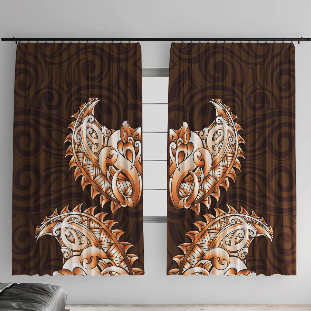 New Zealand Ta Moko Window Curtain Aotearoa Maori Chest Tattoo Orange LT14 With Hooks Orange - Polynesian Pride