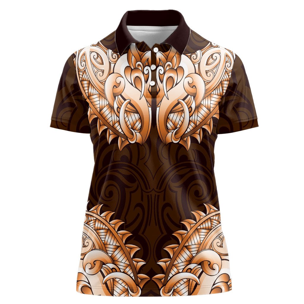 New Zealand Ta Moko Women Polo Shirt Aotearoa Maori Chest Tattoo Orange LT14 Female Orange - Polynesian Pride