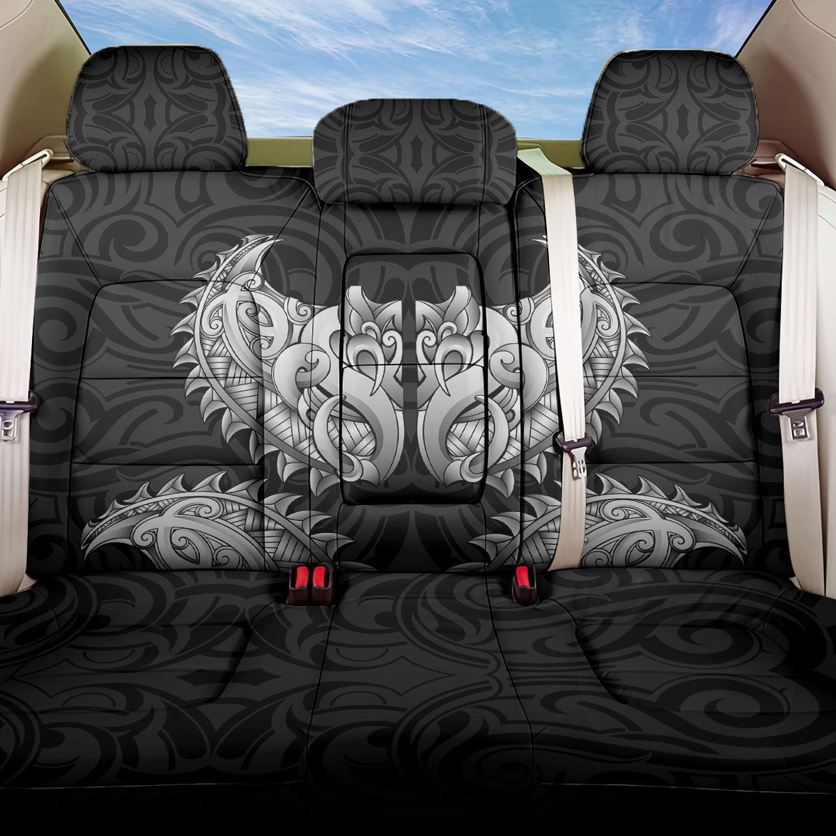 New Zealand Ta Moko Back Car Seat Cover Aotearoa Maori Chest Tattoo Black LT14 One Size Black - Polynesian Pride