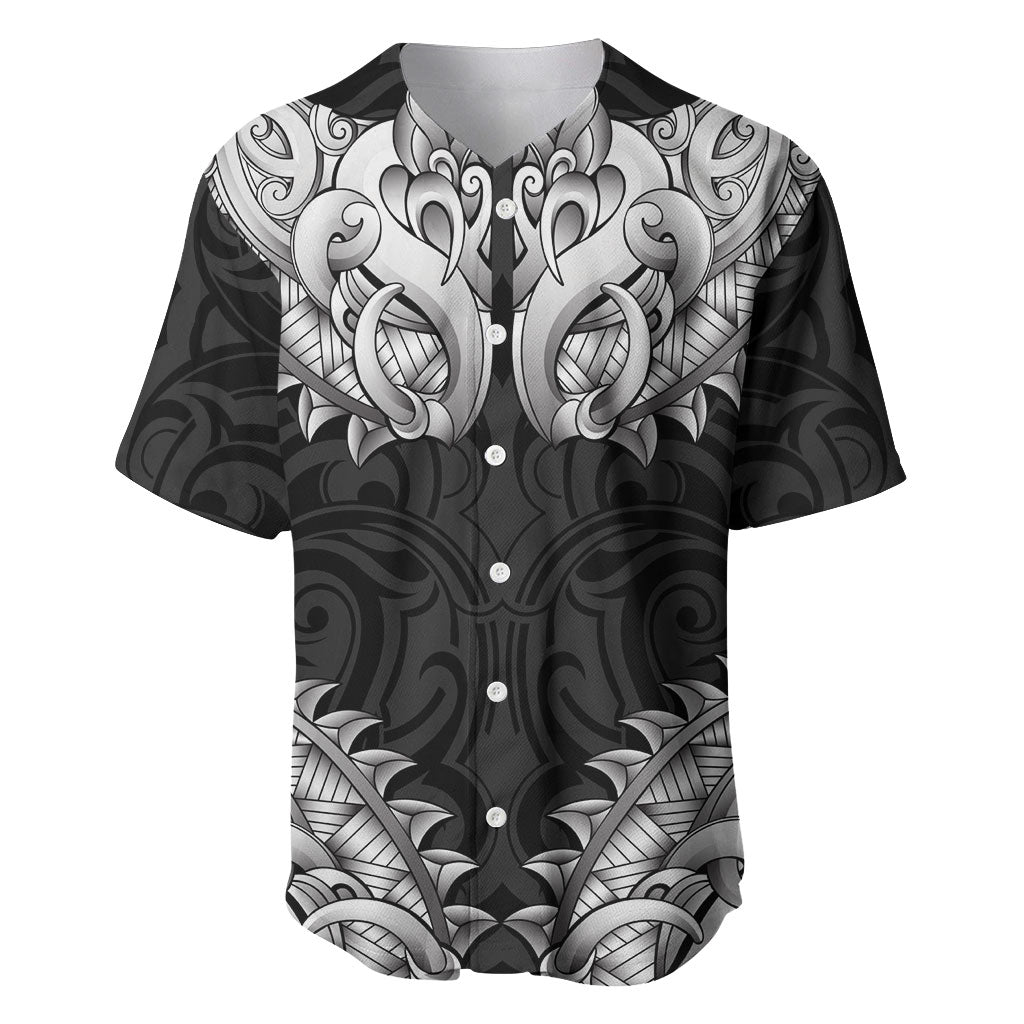 New Zealand Ta Moko Baseball Jersey Aotearoa Maori Chest Tattoo Black LT14 Black - Polynesian Pride