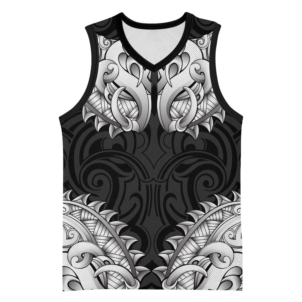 New Zealand Ta Moko Basketball Jersey Aotearoa Maori Chest Tattoo Black LT14 Unisex Black - Polynesian Pride