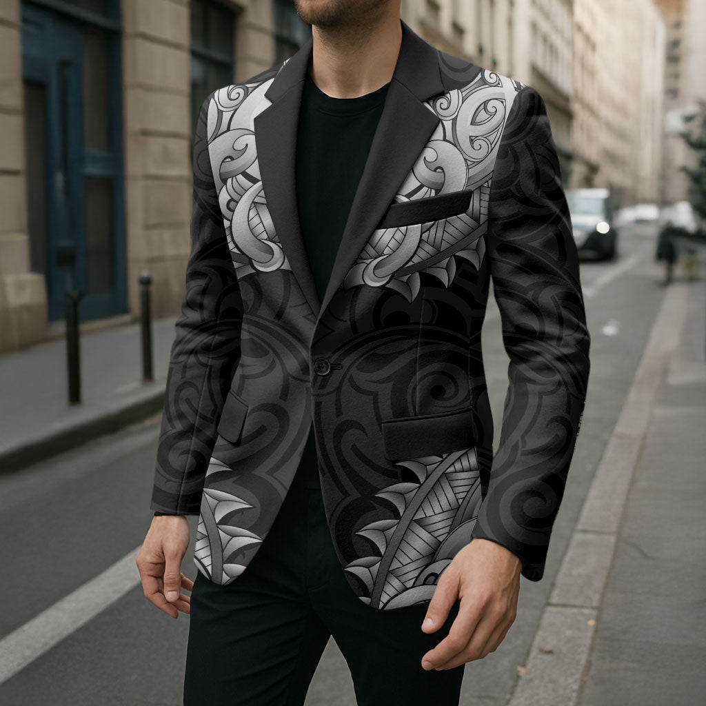 New Zealand Ta Moko Blazer Aotearoa Maori Chest Tattoo Black