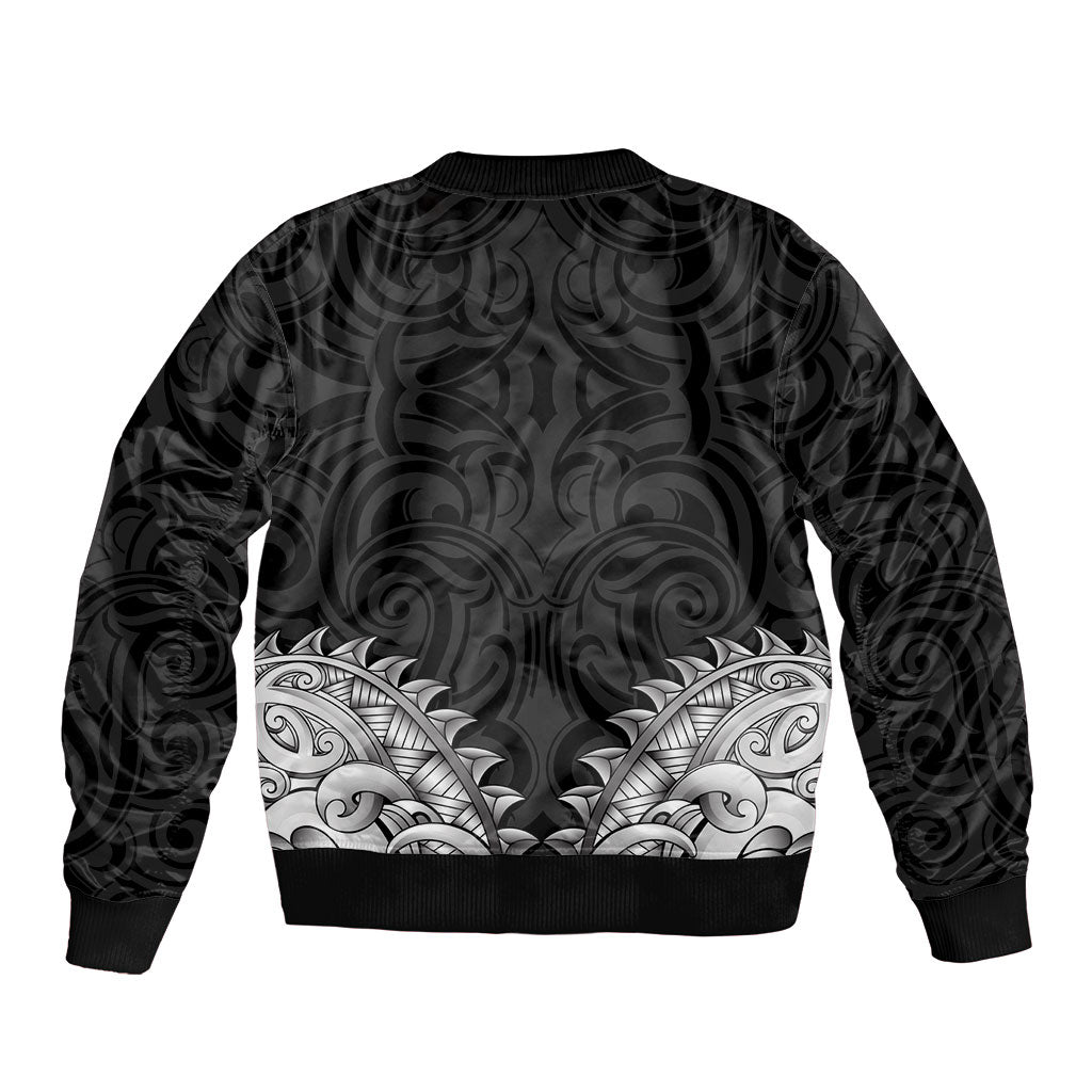 New Zealand Ta Moko Bomber Jacket Aotearoa Maori Chest Tattoo Black