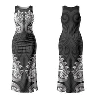 New Zealand Ta Moko Couples Matching Tank Maxi Dress and Hawaiian Shirt Aotearoa Maori Chest Tattoo Black