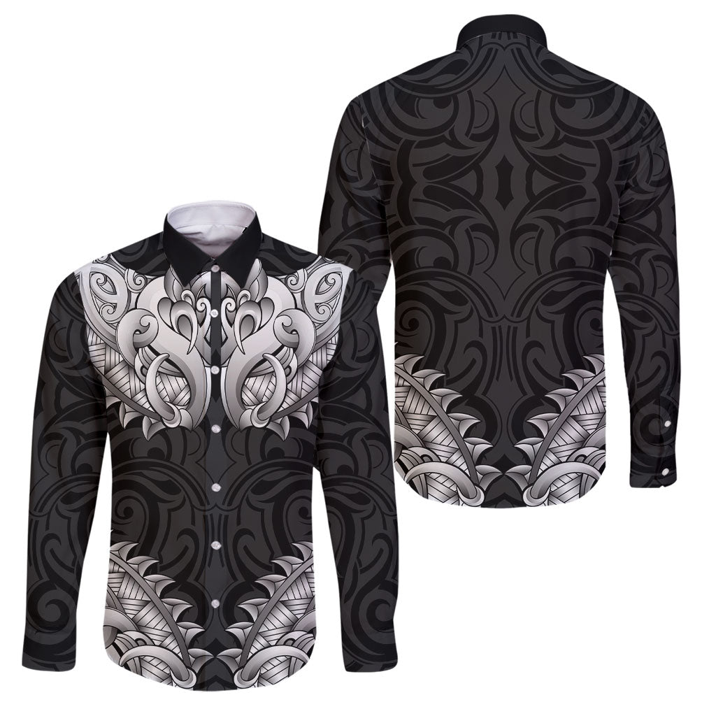 New Zealand Ta Moko Family Matching Off Shoulder Maxi Dress and Hawaiian Shirt Aotearoa Maori Chest Tattoo Black
