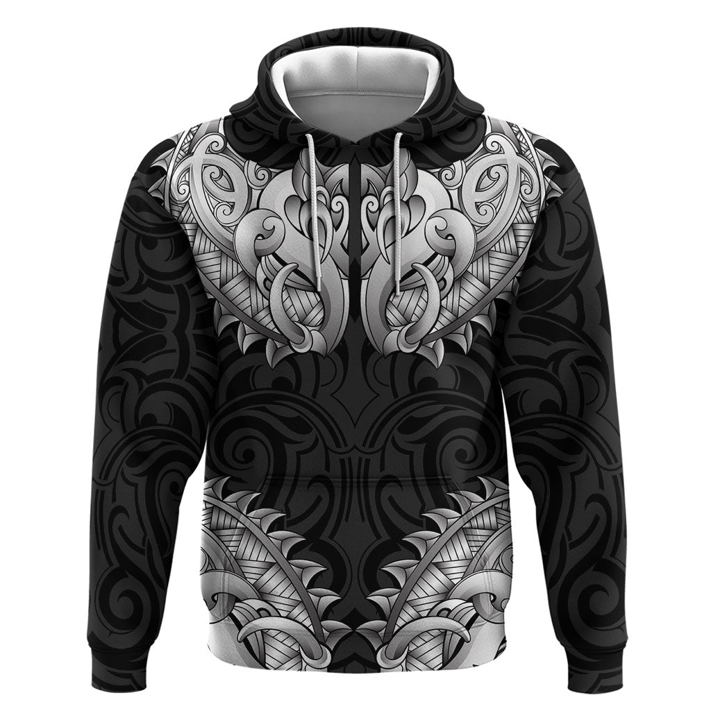 New Zealand Ta Moko Hoodie Aotearoa Maori Chest Tattoo Black LT14 Pullover Hoodie Black - Polynesian Pride