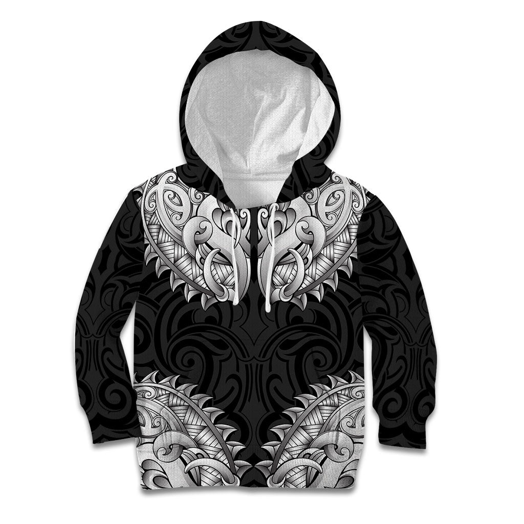New Zealand Ta Moko Kid Hoodie Aotearoa Maori Chest Tattoo Black LT14 Hoodie Black - Polynesian Pride