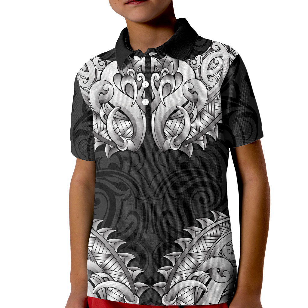 New Zealand Ta Moko Kid Polo Shirt Aotearoa Maori Chest Tattoo Black LT14 Kid Black - Polynesian Pride