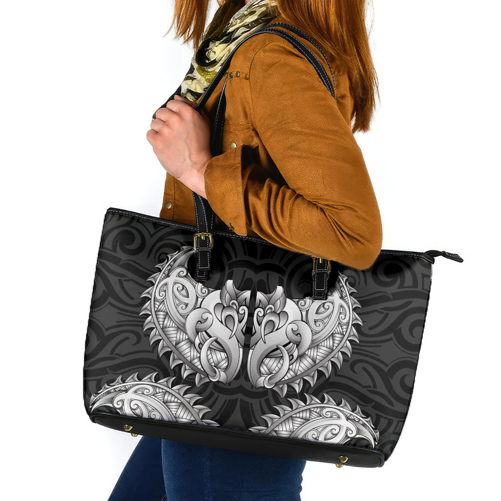 New Zealand Ta Moko Leather Tote Bag Aotearoa Maori Chest Tattoo Black LT14 Black - Polynesian Pride