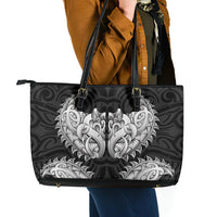 New Zealand Ta Moko Leather Tote Bag Aotearoa Maori Chest Tattoo Black