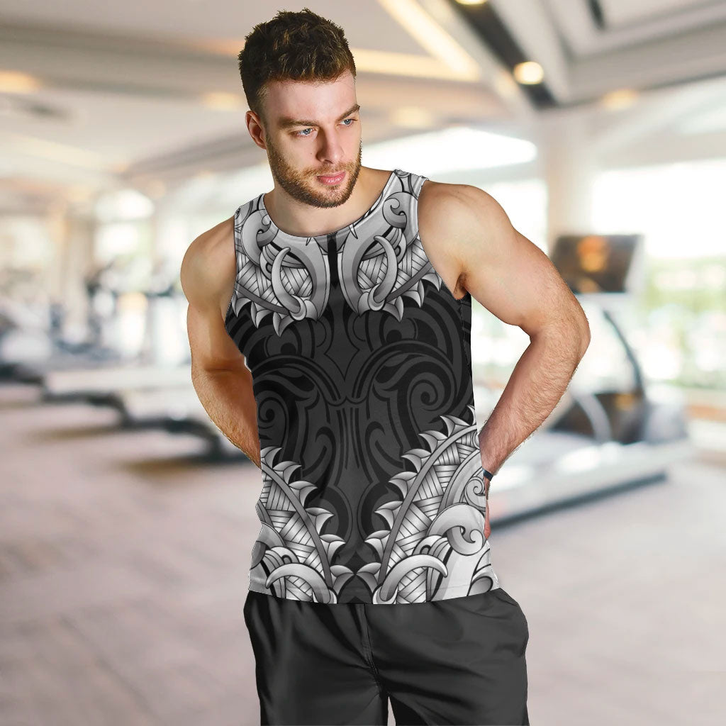 New Zealand Ta Moko Men Tank Top Aotearoa Maori Chest Tattoo Black LT14 Black - Polynesian Pride