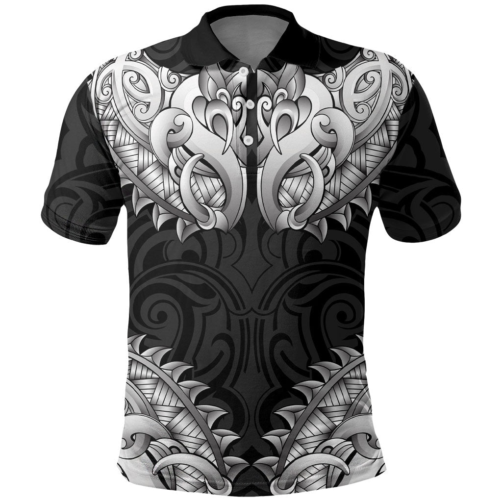 New Zealand Ta Moko Polo Shirt Aotearoa Maori Chest Tattoo Black LT14 Black - Polynesian Pride