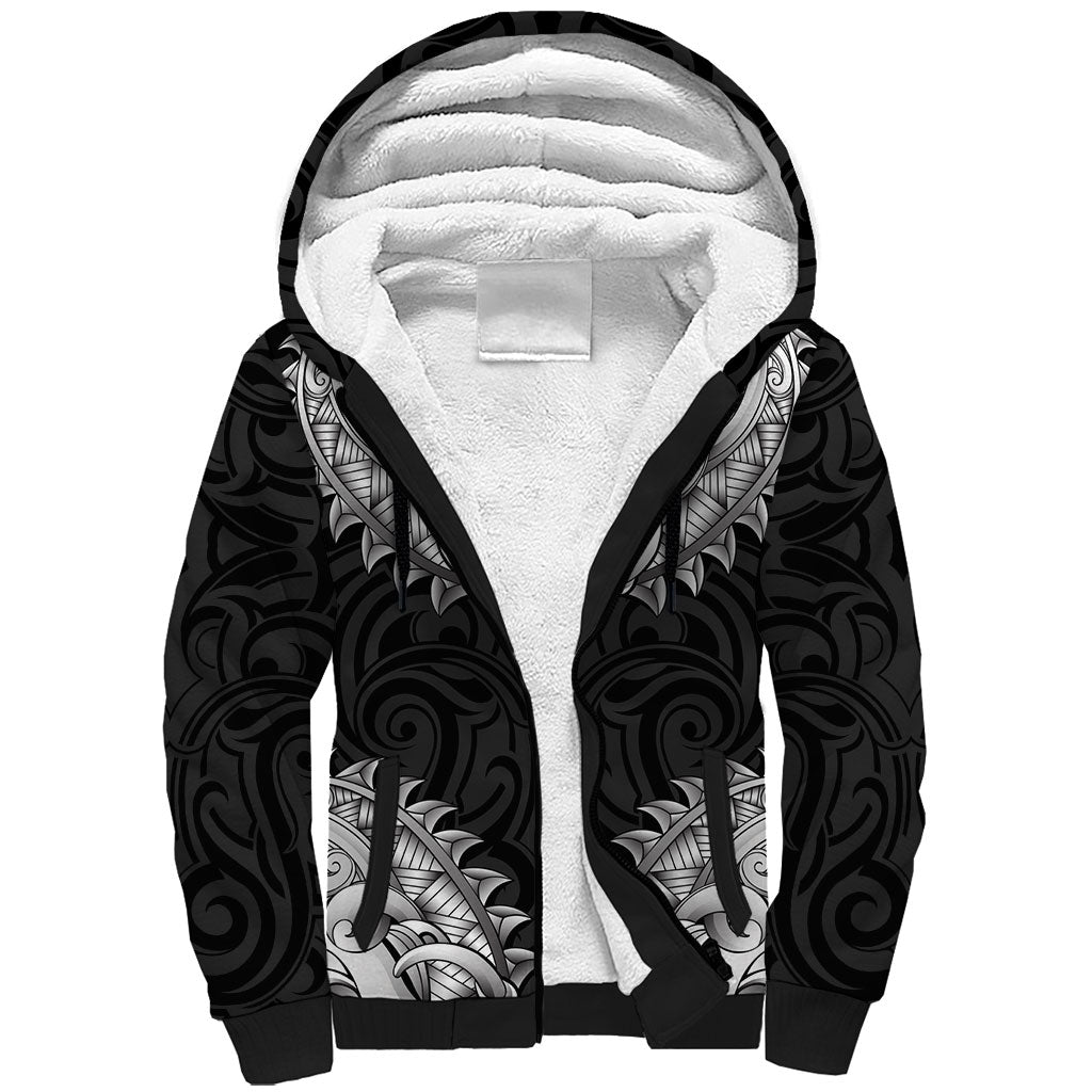 New Zealand Ta Moko Sherpa Hoodie Aotearoa Maori Chest Tattoo Black LT14 Unisex Black - Polynesian Pride