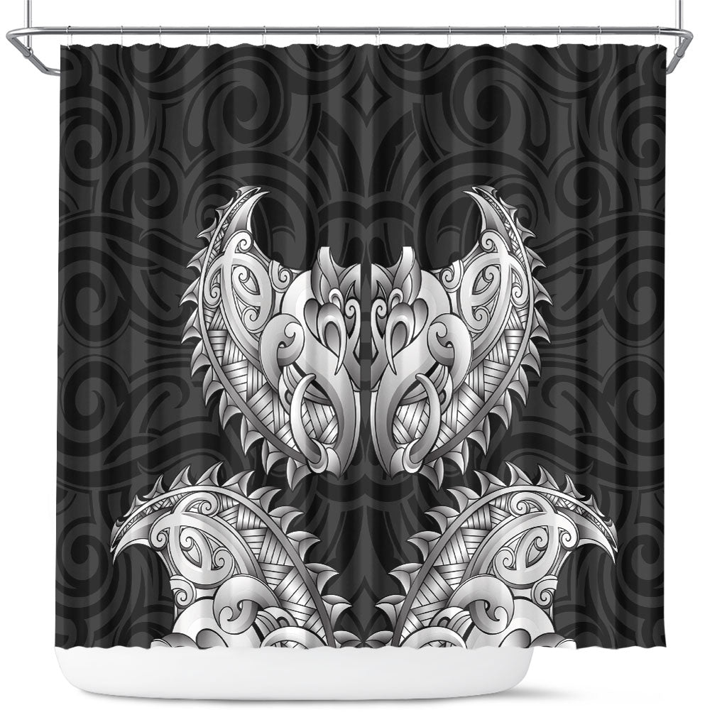 New Zealand Ta Moko Shower Curtain Aotearoa Maori Chest Tattoo Black LT14 Black - Polynesian Pride