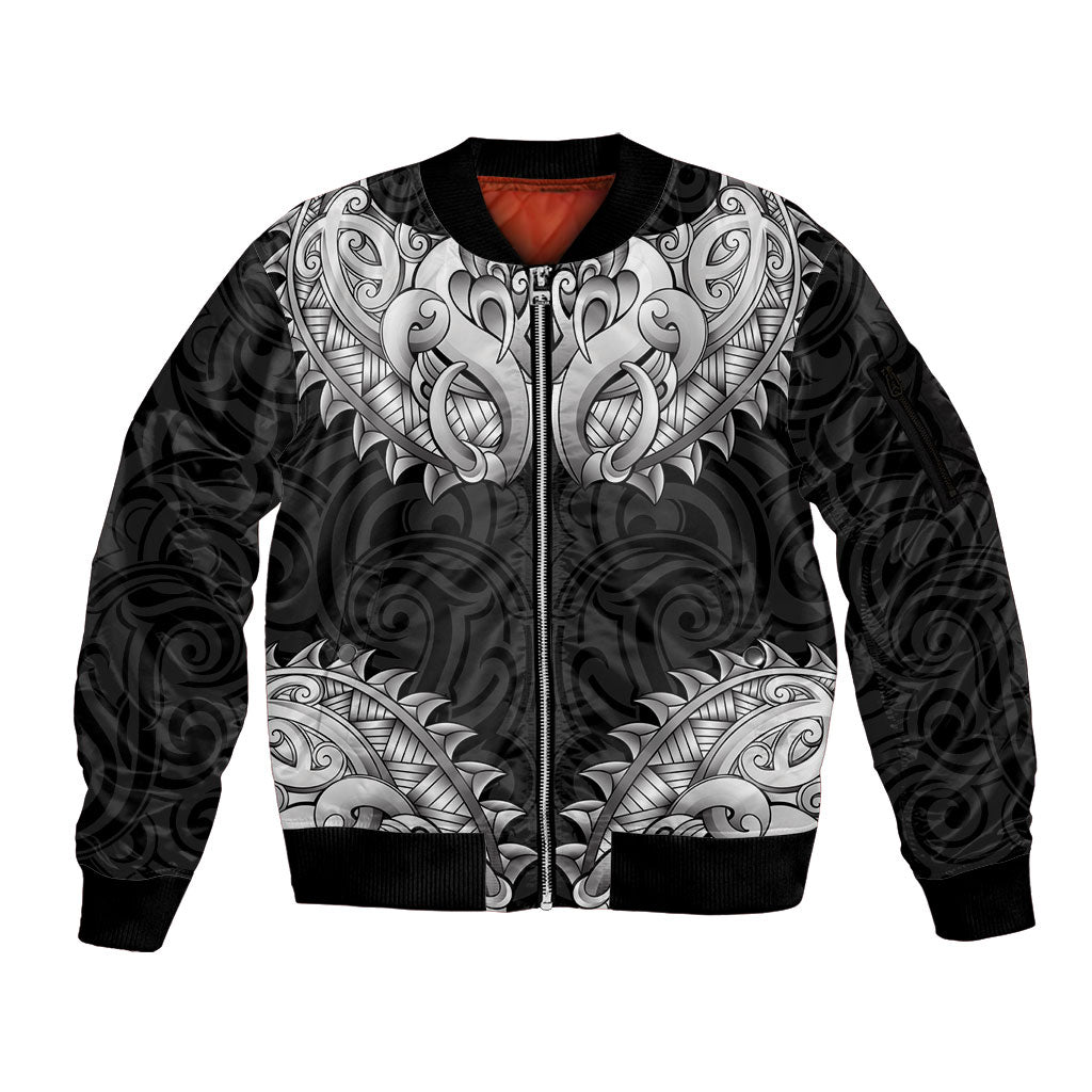New Zealand Ta Moko Sleeve Zip Bomber Jacket Aotearoa Maori Chest Tattoo Black LT14 Unisex Black - Polynesian Pride