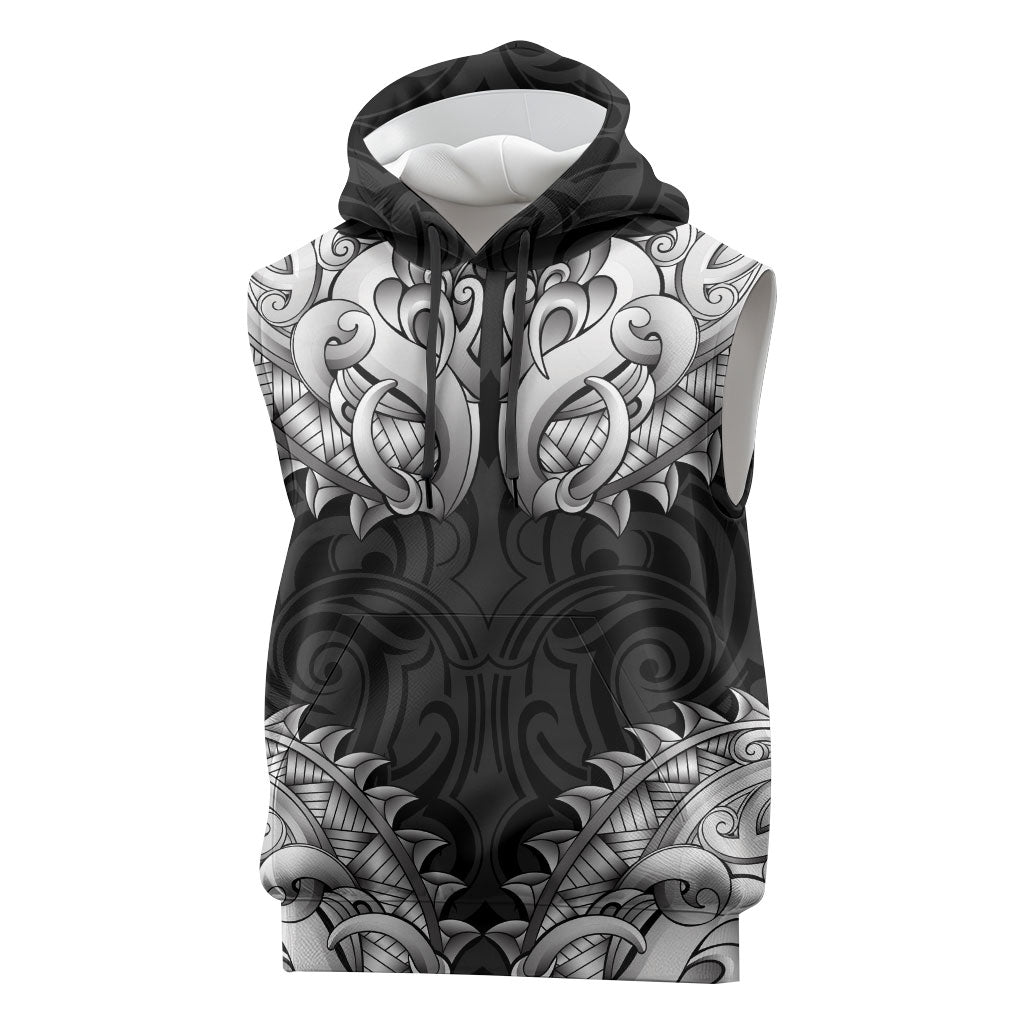 New Zealand Ta Moko Sleeveless Hoodie Aotearoa Maori Chest Tattoo Black LT14 Black - Polynesian Pride