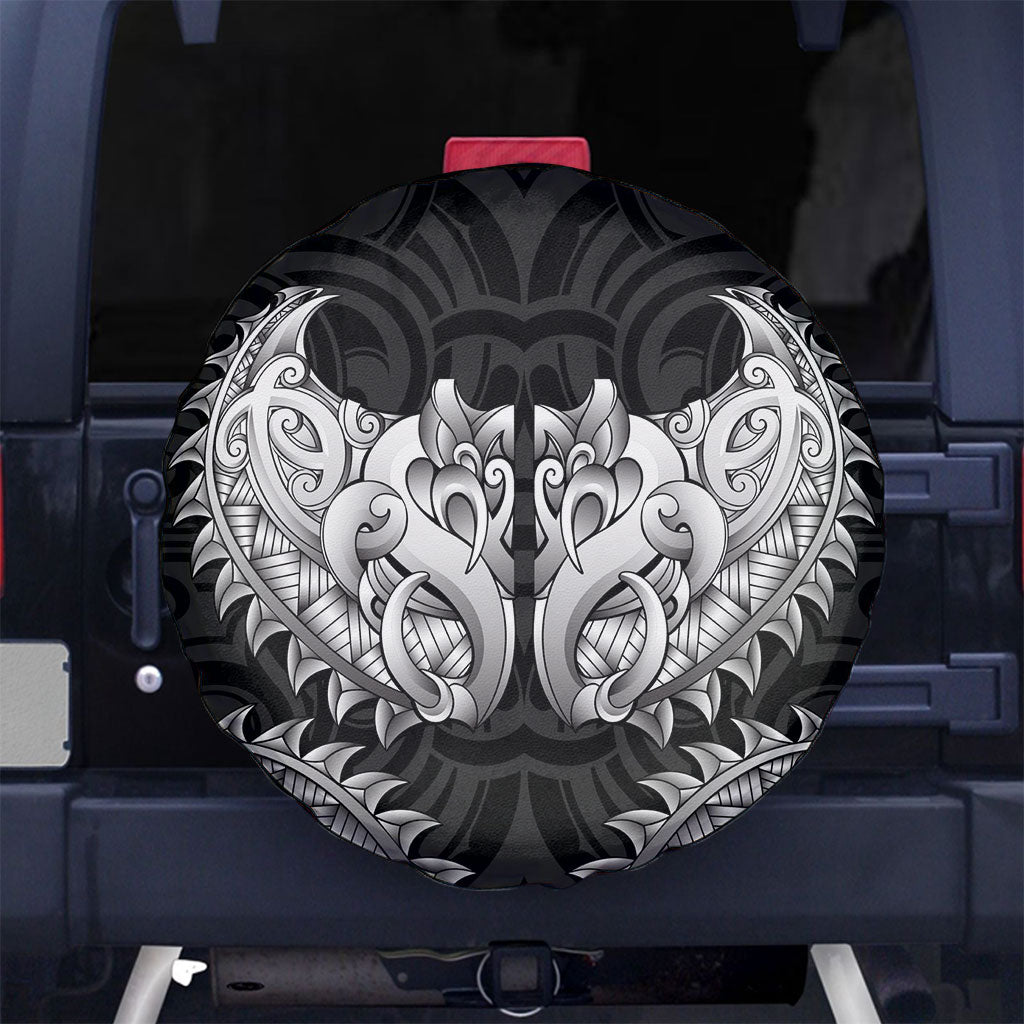 New Zealand Ta Moko Spare Tire Cover Aotearoa Maori Chest Tattoo Black LT14 No hole Black - Polynesian Pride