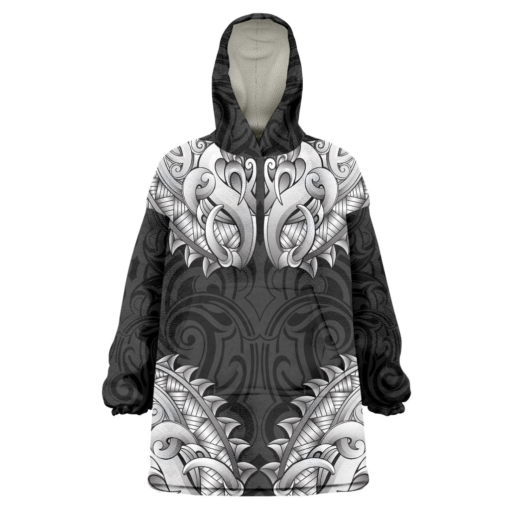 New Zealand Ta Moko Wearable Blanket Hoodie Aotearoa Maori Chest Tattoo Black LT14 One Size Black - Polynesian Pride