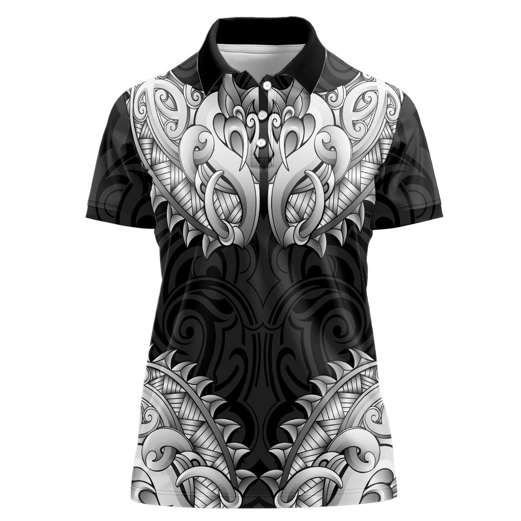 New Zealand Ta Moko Women Polo Shirt Aotearoa Maori Chest Tattoo Black LT14 Female Black - Polynesian Pride