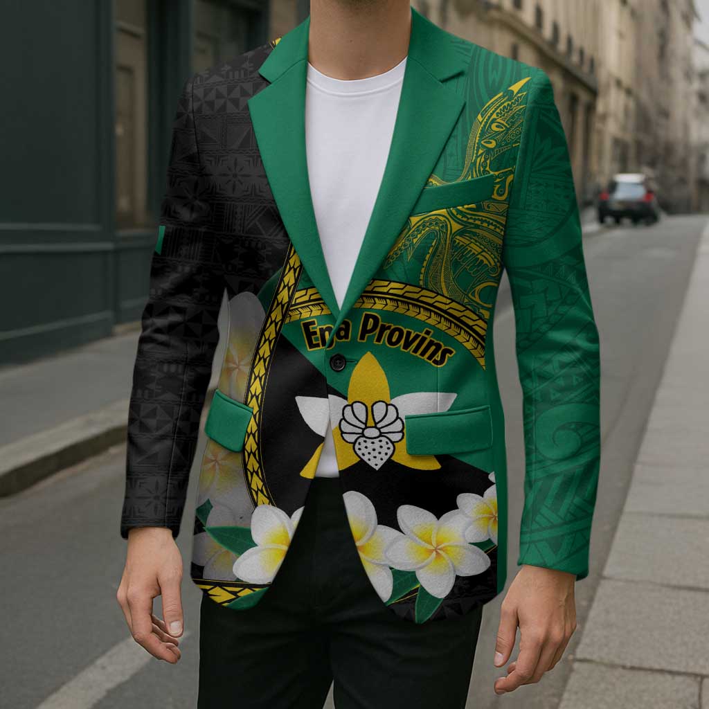 Personalised PNG Enga Provins Blazer Papua New Guinea Plumeria Melanesian Pattern - Polynesian Pride