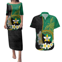 Personalised PNG Enga Provins Couples Matching Puletasi and Hawaiian Shirt Papua New Guinea Plumeria Melanesian Pattern LT14 Black - Polynesian Pride